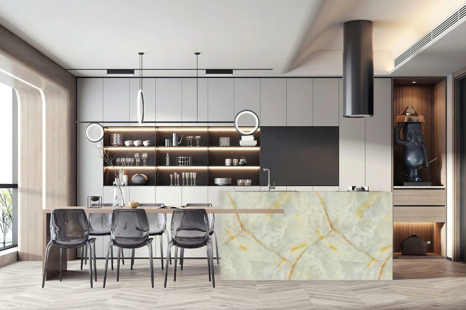 LUXA GOLD XZL0528C iç mekân uygulama görünümü — PVC dekoratif duvar paneli