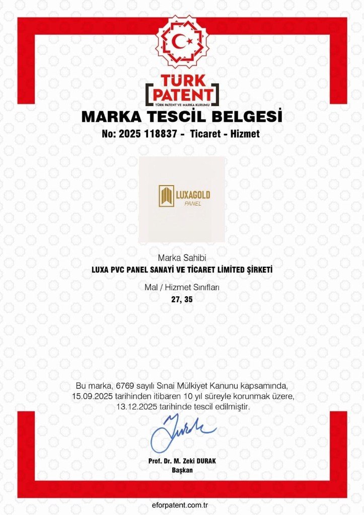 LUXAGOLD PANEL marka tescil belgesi — Türk Patent ve Marka Kurumu