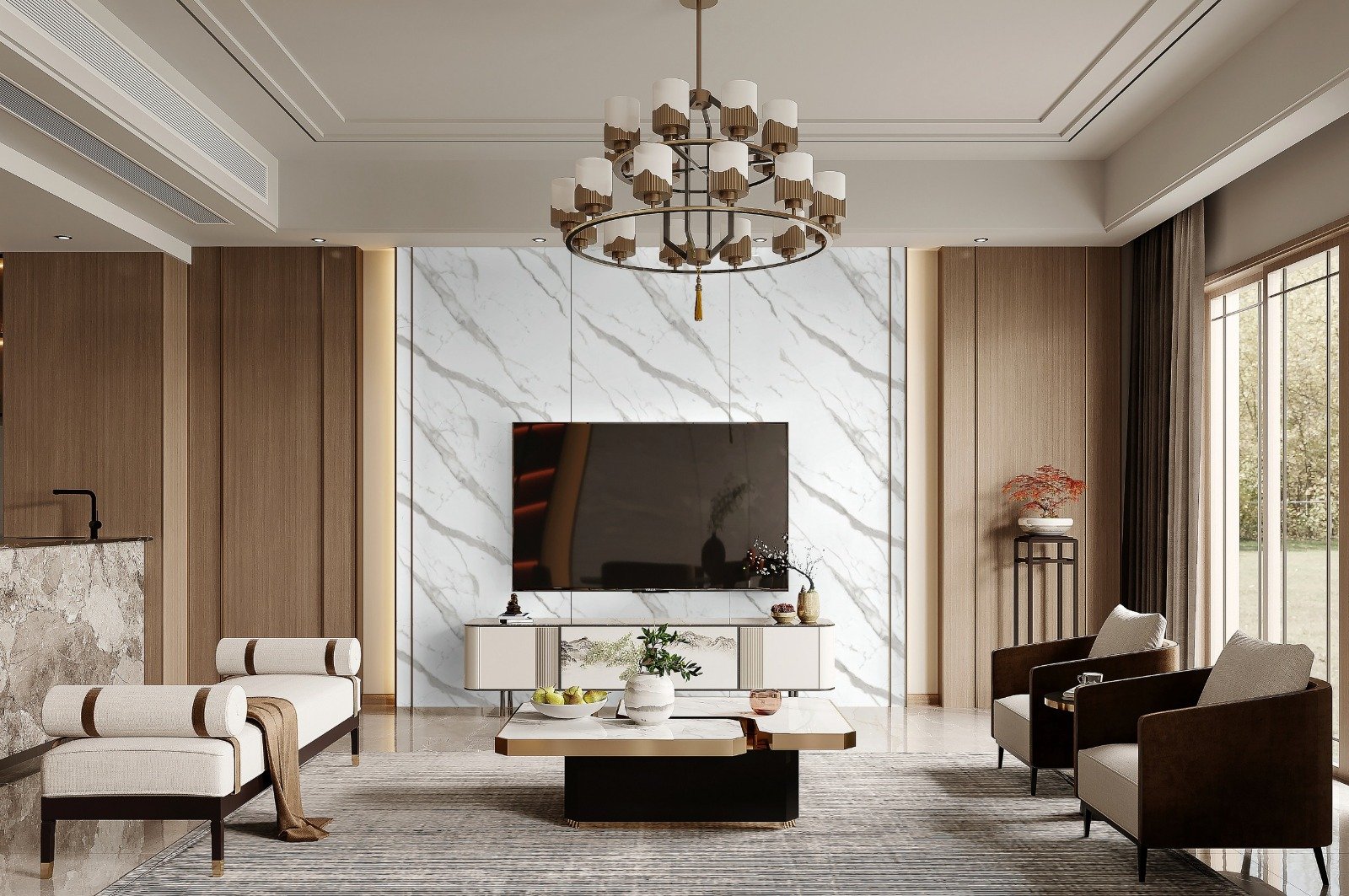 Salon duvarında PVC dekoratif duvar paneli uygulaması — LUXA GOLD